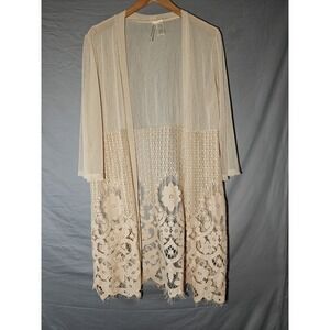 FORGOTTEN GRACE Peach  Bohemian Lace Komono Cardigan‎ XL Laser Cut Floral